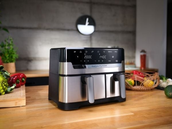 Tefal Dual Easy Fry & Grill EY905D10 - Dobbel luftfrityr - 8.3 liter - 2.7 kW - rustfritt stål