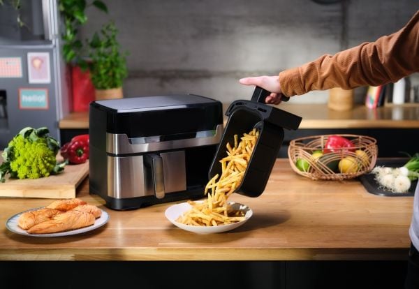 Tefal Dual Easy Fry & Grill EY905D10 - Dobbel luftfrityr - 8.3 liter - 2.7 kW - rustfritt stål