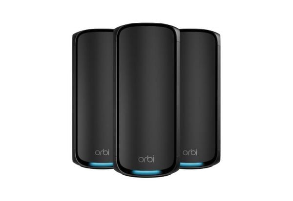 NETGEAR Orbi 970 Series RBE973SB - Wi-Fi-system - (ruter, 2 utvidere) - inntil 10 000 kvadratfot - maske 10GbE, 2.5GbE, Wi-Fi 7 Quad-Band