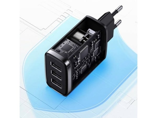 Baseus Compact-pikalaturi, 3x USB, 17W (musta)