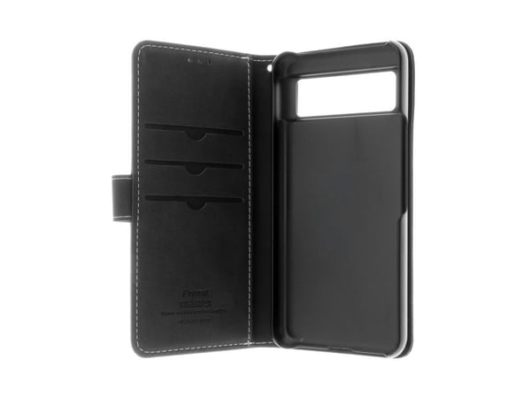 Insmat Exclusive - Flipdeksel for mobiltelefon - ekte skinn, papp + papir, polykarbonat, bomullssøm, polyuretan - svart - for Google Pixel 8 Pro