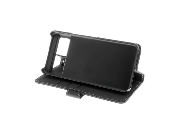 Insmat Exclusive - Flipdeksel for mobiltelefon - ekte skinn, papp + papir, polykarbonat, bomullssøm, polyuretan - svart - for Google Pixel 8 Pro