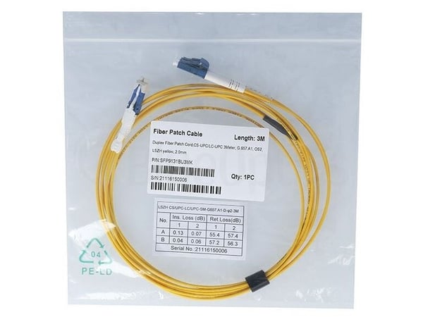 BlueOptics Dupleks fiberoptisk patchkabel, CS-UPC/LC-UPC blå, 5 meter, enkeltmodus E9/125µm, G.657.A1, OS2, inngangsdempning: mindre enn 0,2dB, mer...