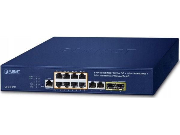 PLANET IPv4/IPv6, 8-Port Managed, Håndtert, L2/L4, Gigabit Ethernet (10/100/1000), Strøm over Ethernet (PoE), Rack-montering, 1U