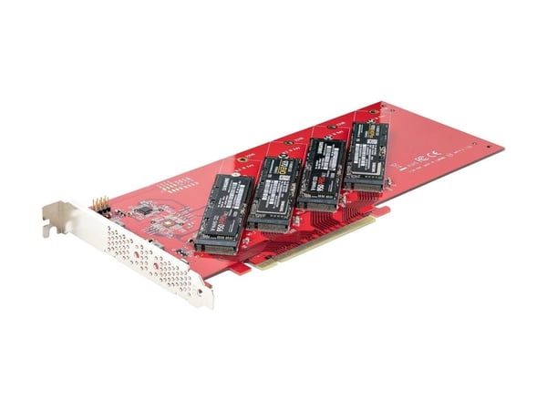 STARTECH.COM Quad M.2 PCIe-adapterkort PCI Express 4.0 x16 til firedoblet NVMe eller AHCI M-Key M.2 SSD-er 7,8 Gbit/s per SSD-bifurkasjon (QUAD-M2-...