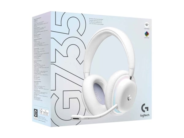 Logitech G735 - Hodesett - full størrelse - 2,4 GHz - trådløs (lyshastighet) - Dolby Atmos™-kompatibel - 3,5 mm jack - Hvit