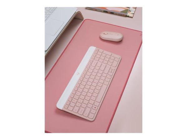 Logitech Slim Wireless Combo MK470 - Tastatur- og mussett - trådløs - 2.4 GHz - QWERTY - US International - rosa