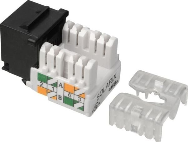 Solarix Crimped keystone SolariŸ CAT5E UTP RJ45 musta, 90° liitäntä
