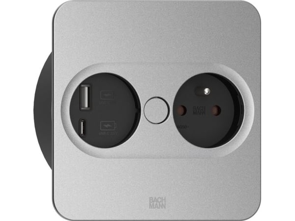 Bachmann 946.015, Typ E + USB A + USB C, Inbäddad på skrivbordet, 4 cm, Skrivbord, Rostfritt stål, Metall, Plast