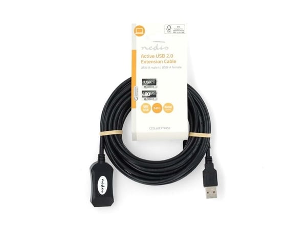 Nedis USB-jatkojohto 10m USB-A uros | USB-A naaras 480 Mbps | 10,0 m | Pyöreä | Nikkelöity | PVC | Kupari | Tarra | Tarra