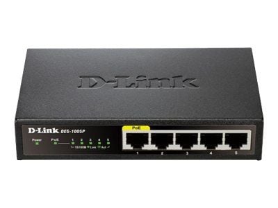 D-Link DES 1005P - Switch - ikke-styrt - 4 x 10/100 + 1 x 10/100 (PoE) - stasjonær - PoE