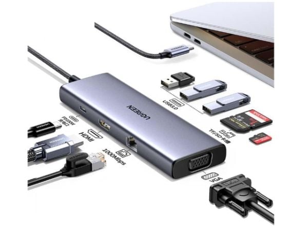 Ugreen - Dokkingstasjon - for bærbar, bærbar, smarttelefon - USB-C - HDMI, VGA - 1GbE