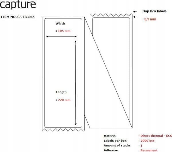 Capture - Permanet adhesiv - hvit - 105 x 220 mm 2000 etikett(er) (1 rull(er) x 2000) boks - merkelapper