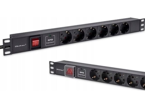 Qoltec alumiini PDU 19'' RACK | 1U | 16A | 6xSCHUKO | 1.8m
