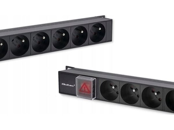 Qoltec Aluminum PDU for RACK | 16A | 16 x FRENCH | Vertical | 1.8m