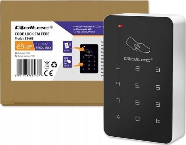 Qoltec FEBE kombinasjonslås med RFID-leser | kode | kort | Anheng | EM