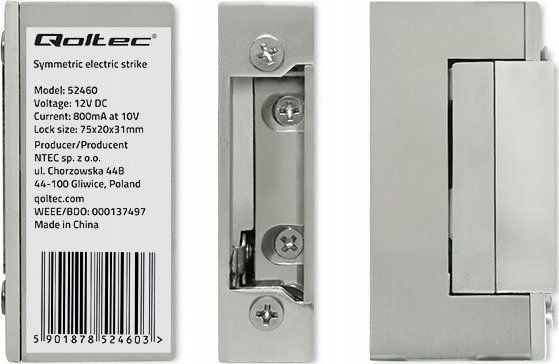 Qoltec symmetrisk elslutt/trykklås 12V i rustfritt stål