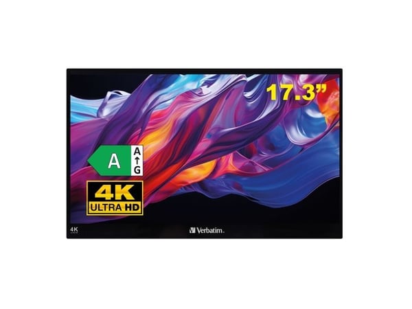 Verbatim PMT-17-4K - LCD-skjerm - 17.3" - portabel - berøringsskjerm - 3840 x 2160 4K - IPS - 400 cd/m² - 1200:1 - 6 ms - HDMI, 2xUSB-C