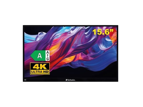 Verbatim PMT-15-4K - LCD-skjerm - 15.6" - portabel - berøringsskjerm - 3840 x 2160 4K - IPS - 350 cd/m² - 1000:1 - 6 ms - HDMI, 2xUSB-C