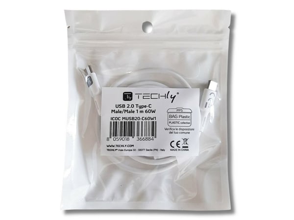 Techly ICOC-MUSB20-C60W1, 1 m, USB C, USB C, USB 2.0, 0,48 Gbit/s, Hvit