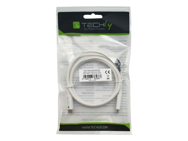 Techly ICOC-MU4-20G240W2, 2 m, USB C, USB C, USB4 Gen 2x2, 20 Gbit/s, Hvit