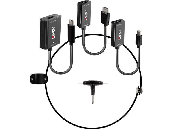 Lindy 38304, HDMI-tyyppi A (vakio), DisplayPort + Mini DisplayPort + USB Type-C, Naaras, Uros, Suora, Suora