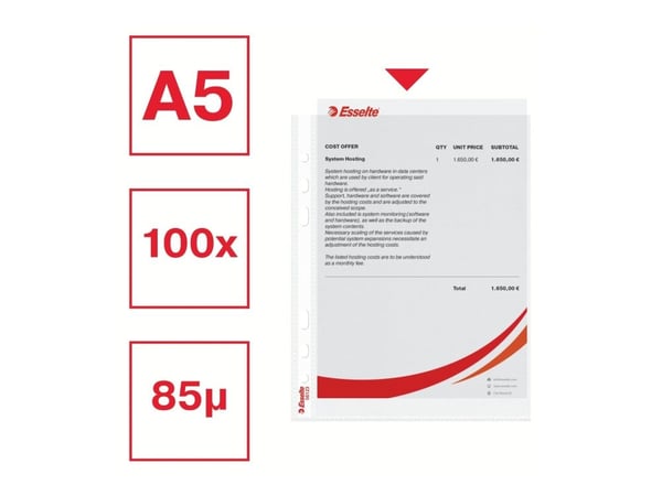 Plastlommer A5 Esselte 56123 0,075mm m/præg - (100 stk.)