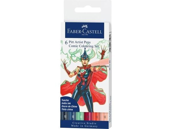 Faber-Castell 267196, Pigmentbasert blekk, Beige, Blå, Grønn, Indigo, Rosa, Rød, Flerfarget, Papir, Blister, 6 stykker