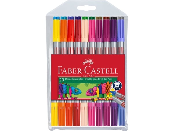 Faber-Castell - Dobbelsidig fibertupp-pen - permanent - strålende farger - vannbasert blekk - fin (en pakke 20)