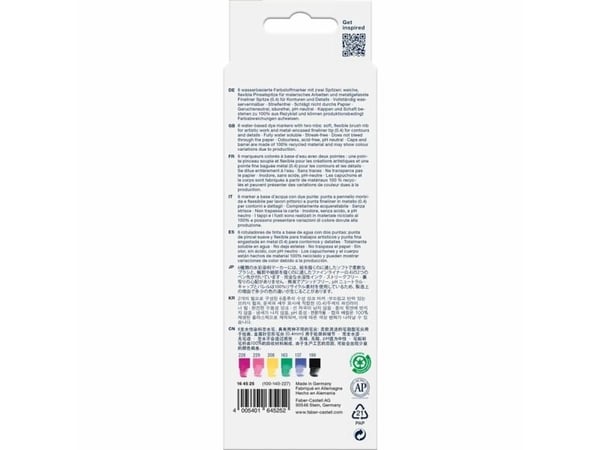 Faber-Castell Goldfaber Aqua Dual, Svart, Blå, Grønn, Lyserosa, Lilla, Gult, Grå, Fint, Resirkulert plast, Rund, Vann-basert blekk