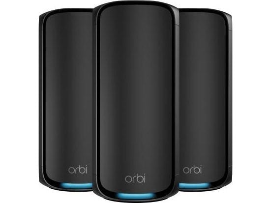NETGEAR Orbi 970 Series RBE973SB - Wi-Fi-system - (ruter, 2 utvidere) - inntil 10 000 kvadratfot - maske 10GbE, 2.5GbE, Wi-Fi 7 Quad-Band
