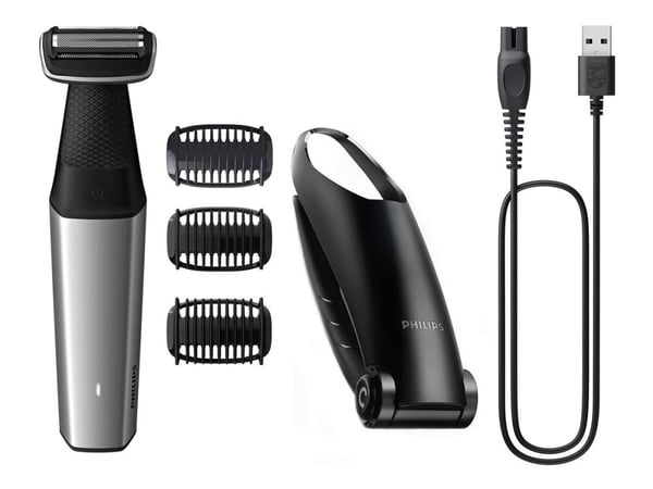 Philips BODYGROOM Series 5000 BG5021/15 Suihkunkestävä trimmeri nivusille ja vartalolle, Märkä ja kuiva, Öljyvapaa huolto, Akku, Musta, Hopea