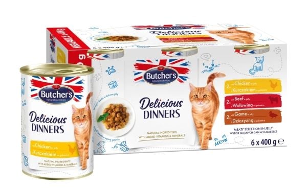 Butcher's Butcher's Delicious Dinners megapack blanding av smaker kjøttretter biter i gelé kattemat 6 x 400g