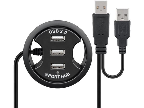 Goobay USB - HUB EinbauHUB 3 Port 60mm, Sort, 60 mm, 60 mm, 60 mm