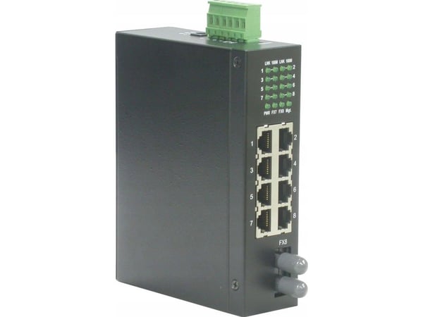 ROLINE Industrial Switch, 7x RJ-45, 1x ST, unmanaged, Full tosidig