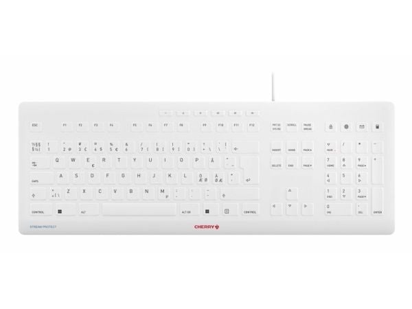 CHERRY STREAM KEYBOARD - Tastatur - desinfiserbart hygienetastatur - vaskbar - USB - QWERTY - Nordisk - perlegrå