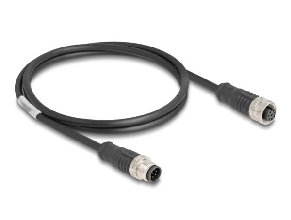 Delock - Nettverksforlengelseskabel - 8 pin M12-A (hann) til 8 pin M12-A (hunn) - 5 m - 6 mm - S/FTP - CAT 5e - svart