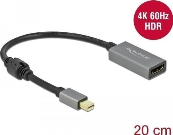 Delock - Adapterkabel - DisplayPort hann til HDMI hunn - 20 cm - grå, svart - aktiv