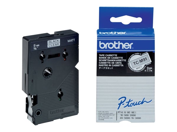 Brother TCM91 - Matt - 9 mm x svart på blank - tape - for P-Touch PT-2000, PT-3000, PT-500, PT-5000, PT-8E