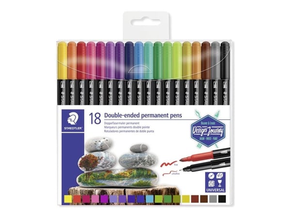 STAEDTLER 3187 - Märkpenna med dubbel spets - permanent - blandfärger - 3 mm / 0.5 mm - fin / ultrafin (paket om 12)