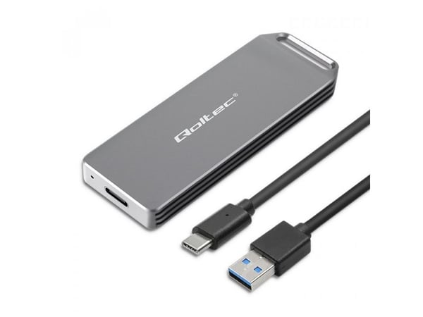 Qoltec mini aluminiumshus | M.2 SSD-stasjonsplass | NVMe | PCIe | USB 3.1 | Superhastighet 10Gb/s | 2TB | Sølv