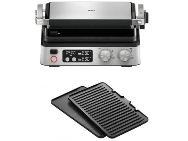 Braun CG7040 CG STEELBK bordkontakt grill timer funksjon, sammenleggbar, med display, bærbar svart, rustfritt stål (0X17900001)
