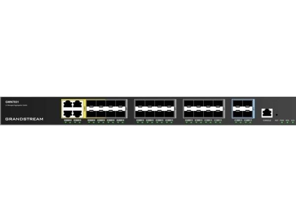 Grandstream GWN7831 - Switch - aggregation - L3 - Styrt - 4 x combo Gigabit SFP + 20 x Gigabit SFP + 4 x 10 Gigabit SFP+ - stasjonær, veggmonterbar...