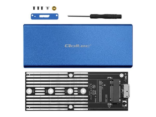 Qoltec Housing | M.2 SSD-stasjonsplass | SATA | NGFF | USB 3.0 | Superhastighet 5 Gb/s | 2TB | Žydra
