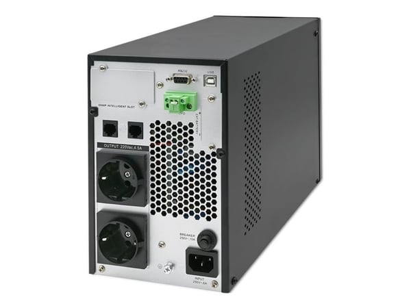Qoltec - UPS - power factor 1.0, LCD, EPO, on-line - AC 110-300 V - 1000 watt - 1000 VA - 9 Ah - RS-232, USB, RJ-45 - utgangskontakter: 2 - svart