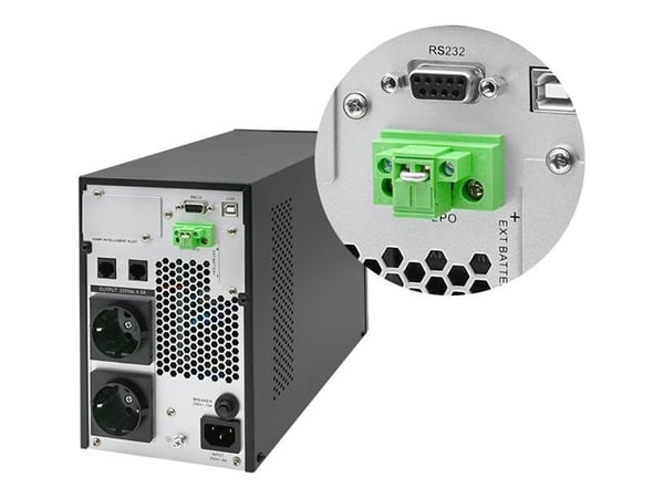 Qoltec - UPS - power factor 1.0, LCD, EPO, on-line - AC 110-300 V - 1000 watt - 1000 VA - 9 Ah - RS-232, USB, RJ-45 - utgangskontakter: 2 - svart