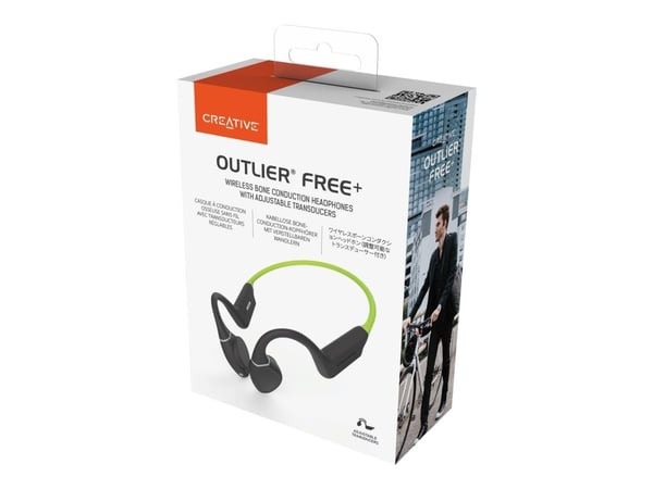 Creative Outlier Free+ - Hodetelefoner med mikrofon - åpent øre - bak-nakken-montering - Bluetooth - trådløs - limegrønn, mørk skifergrå