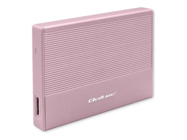 Qoltec aluminiumshus | SSD HDD 2,5" stasjonsplass | SATA | USB 3.0 | Superhastighet 5 Gb/s | 2TB | Rosa