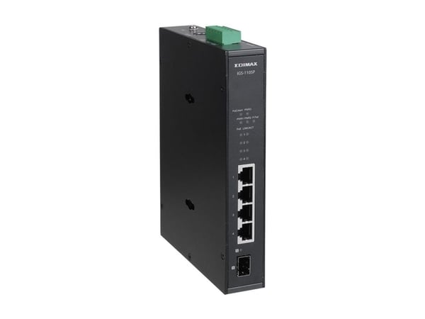 Edimax IGS-1105P - Switch - 4 x 10/100/1000 (PoE+) + 1 x Gigabit SFP - DIN-skinnemonterbar, veggmonterbar - PoE+ (120 W)