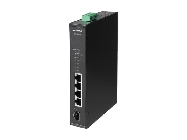 Edimax IGS-1105P - Switch - 4 x 10/100/1000 (PoE+) + 1 x Gigabit SFP - DIN-skinnemonterbar, veggmonterbar - PoE+ (120 W)